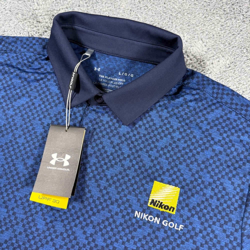 NWT Under Armour Playoff Polo Mens Large Nikon Golf UPF 30 Checkered Shirt Perfo